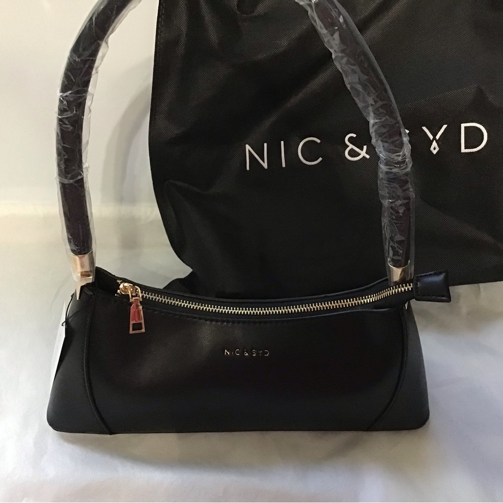 NIC & SYD hobo shoulder bag black vegan leather gold details purse